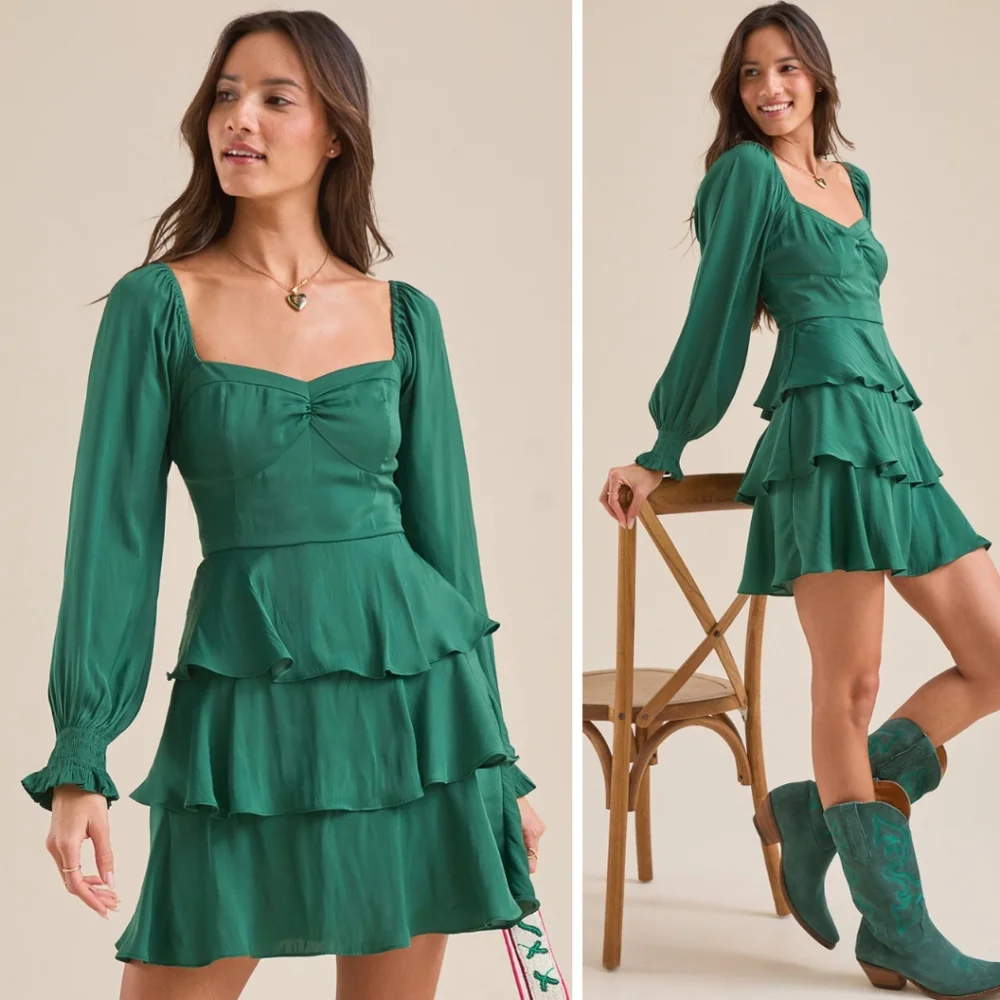 NEW! GREEN RUFFLE DRESS - Picture 1 of 2